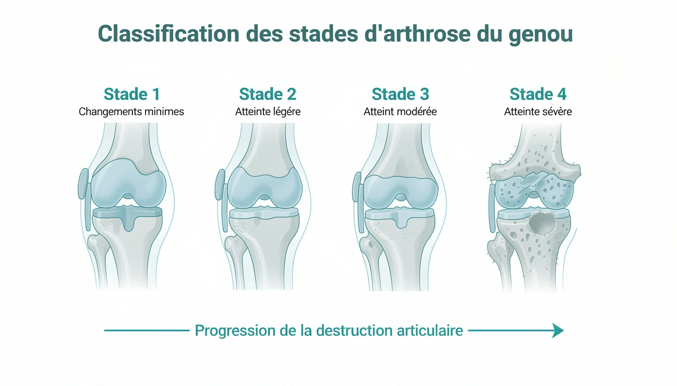 Les 4 stades de l'arthrose du genou (Kellgren-Lawrence)